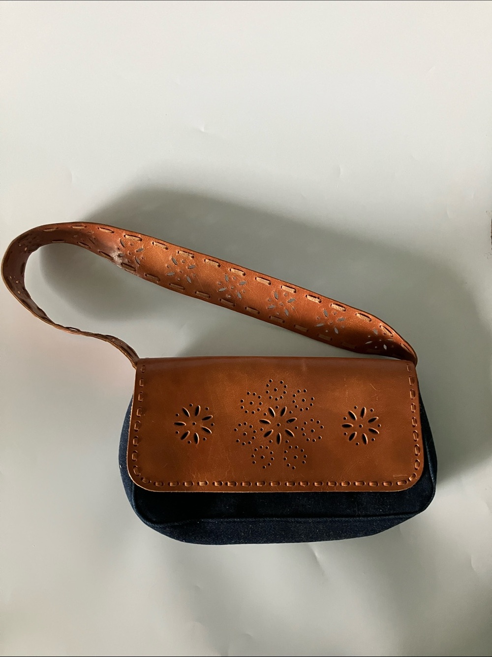 Women's Two-Tone Leather & Denim Shoulder Bag